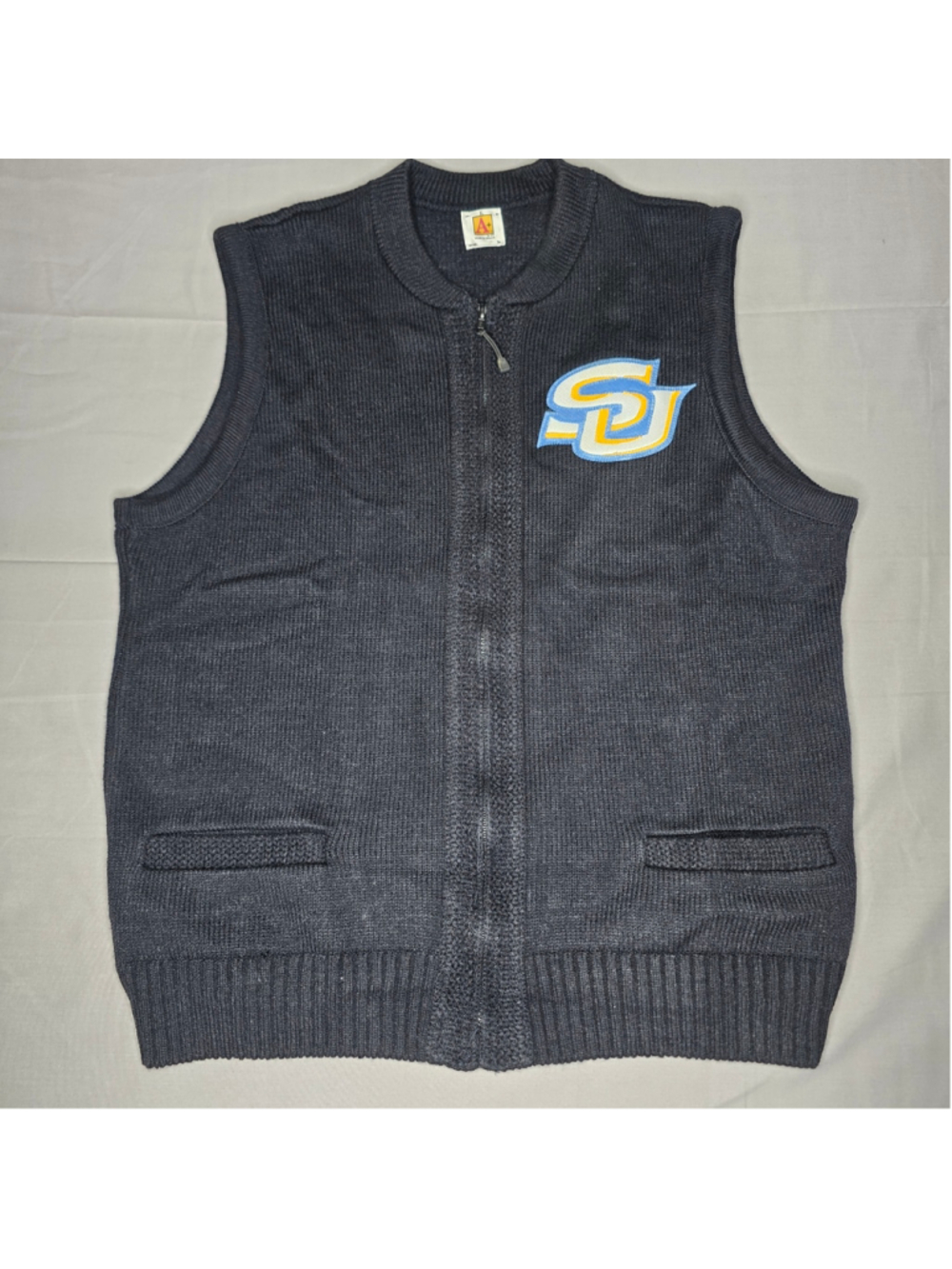 Vintage Style Savannah State University SSU Knit Vest Black Blue Gold XL